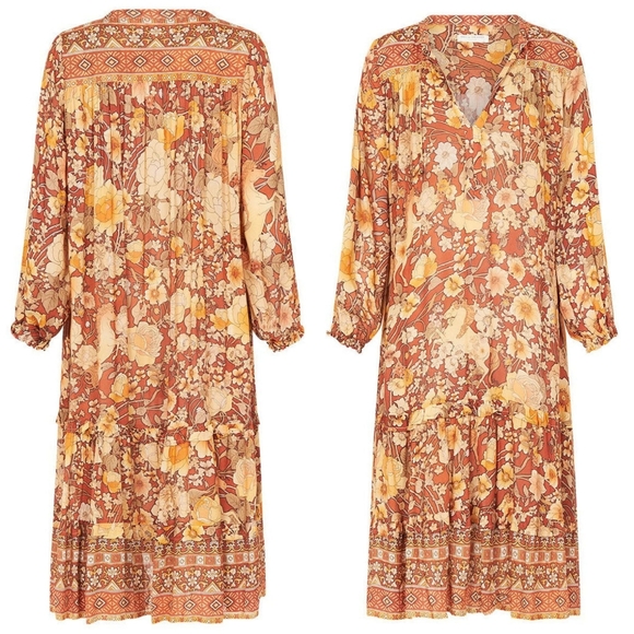 Spell designs Lady Amethyst Amber Boho midi dress gown copper M floral horses - Picture 7 of 16